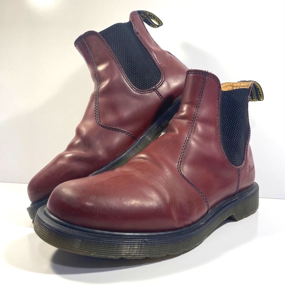 Dr. Martens Mens Size 10 Cherry Red Leather Chelsea Boots Slip-On 2976